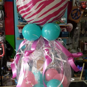 Cadeau ballon turquoise roze folieballon
